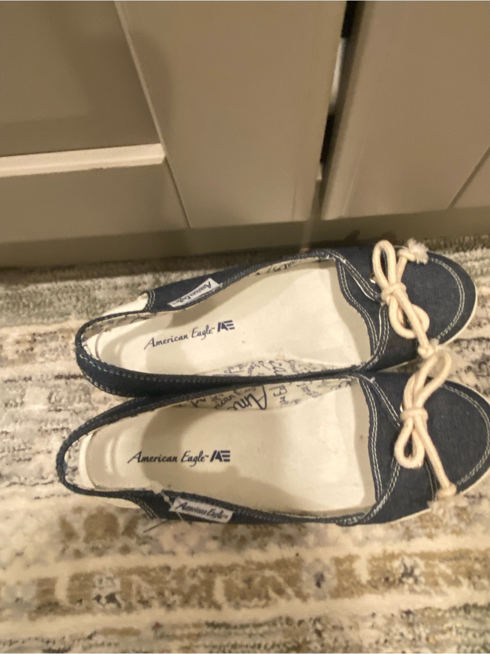 American Eagle Outfitters Navy Denim Slingback Wedge with Rope Bow - Picture 3 of 4